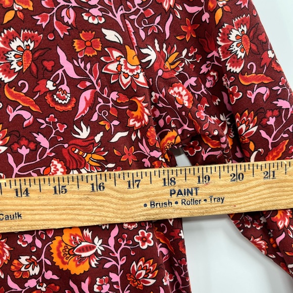 LandsEnd Red Floral Long Sleeve Midi Cotton Dress Size M - Picture 4 of 11